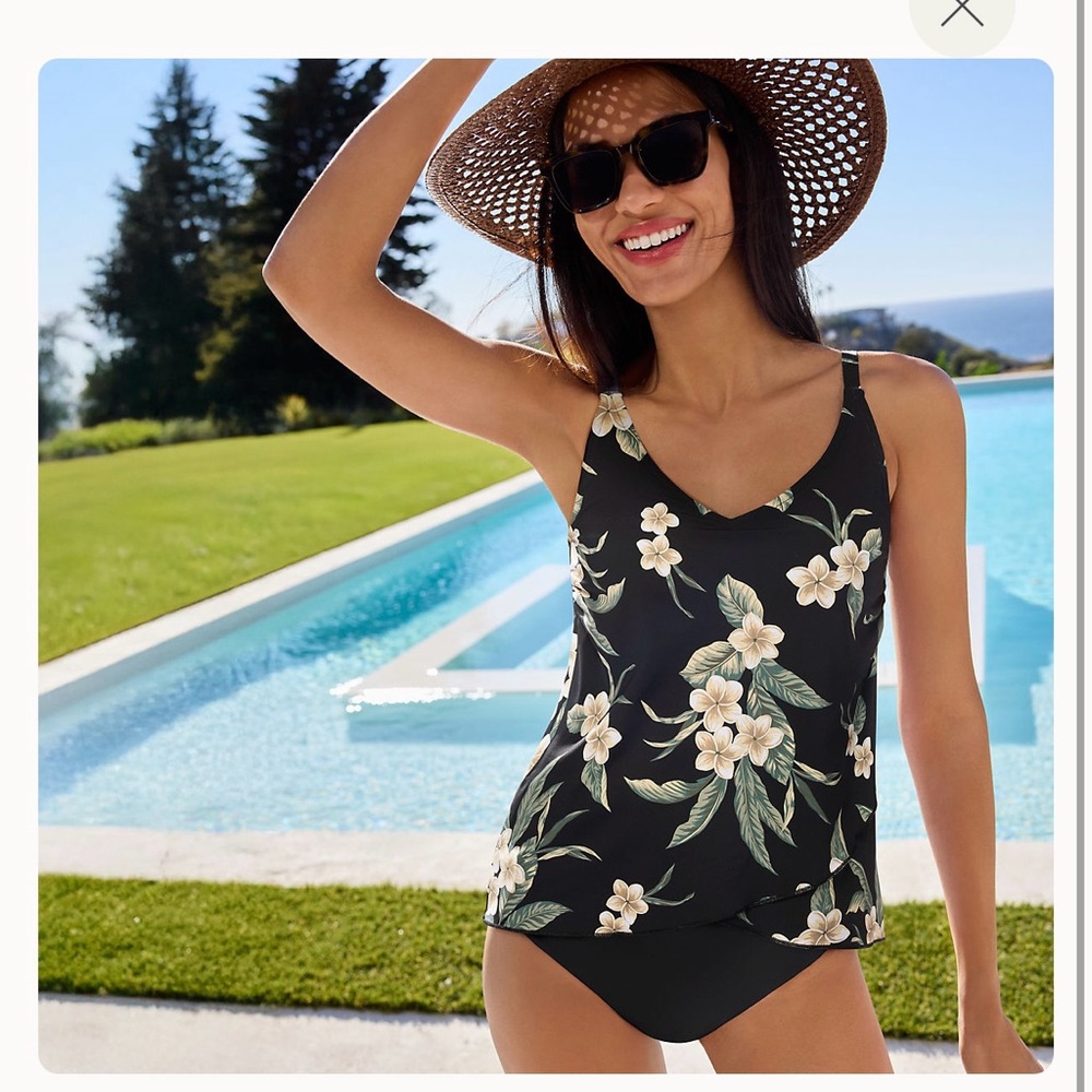 Lands end Tulip Hem Tankini Top Floral Black Tankini 2 piece - Picture 3 of 6